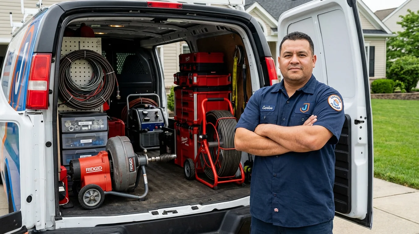 Professional drain cleaning equipment and Johns Plumbing LLC plumber in Baltic