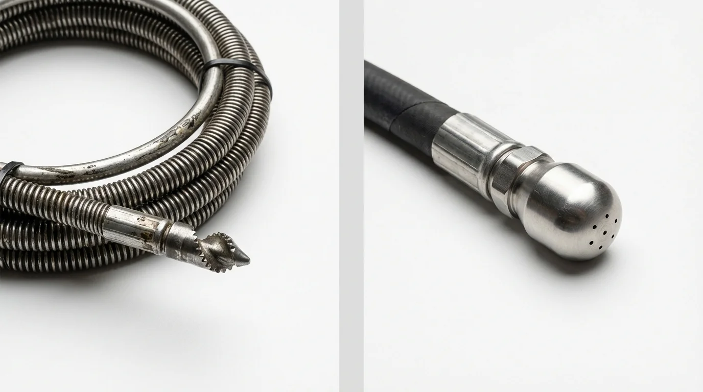 Drain snake cable and hydro jetting nozzle used for drain cleaning in Baltic, SD